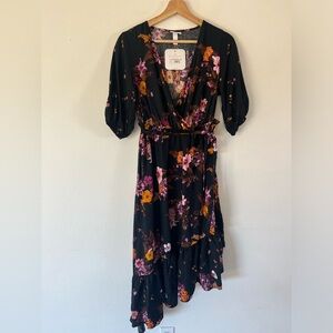 Ingrid & Isabel Black Floral‎ Tie Waist Bohemian Maternity Dress Size XS NWT